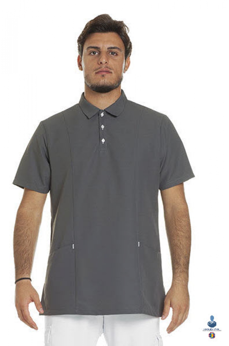 Uniforme medicale microfibra- Halat medical cu maneca scurta si guler tip polo, unisex