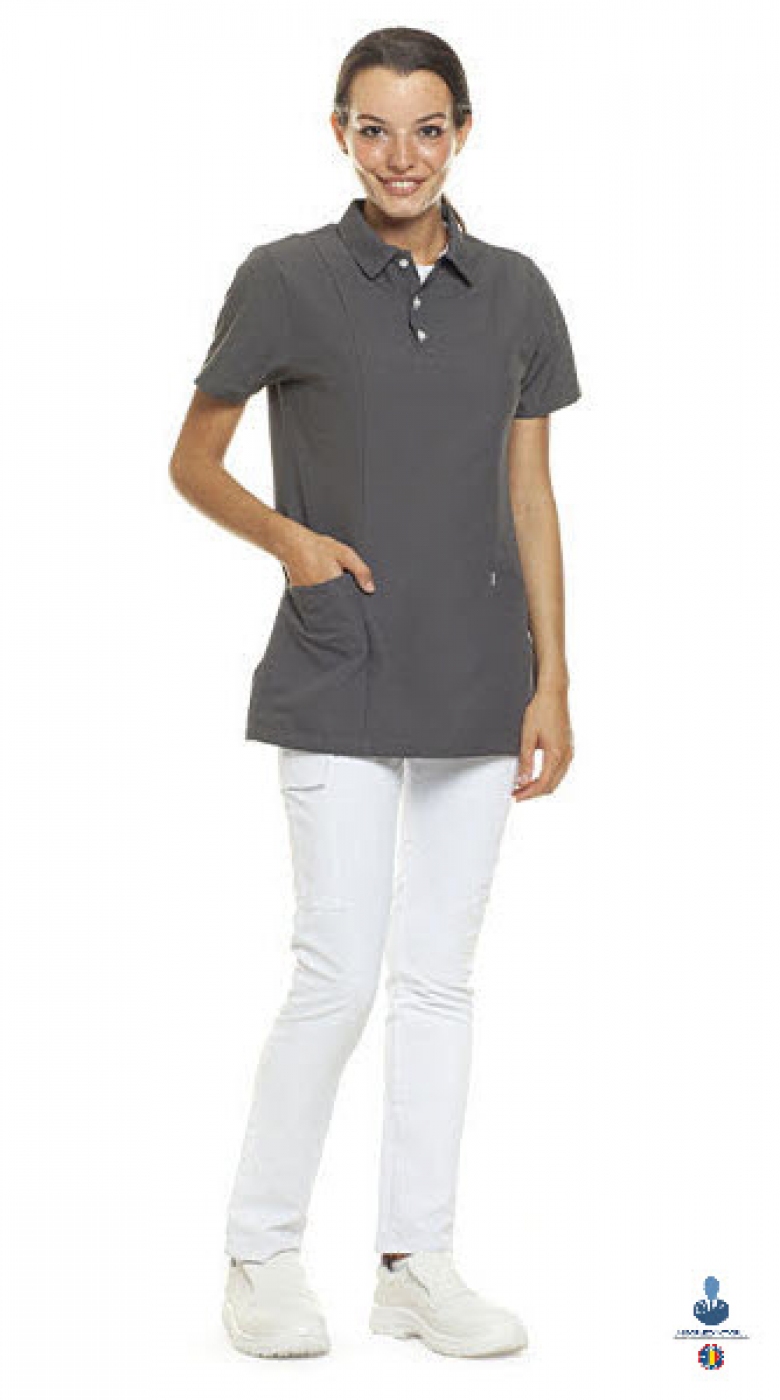 Uniforme medicale microfibra- Halat medical cu maneca scurta si guler tip polo, unisex