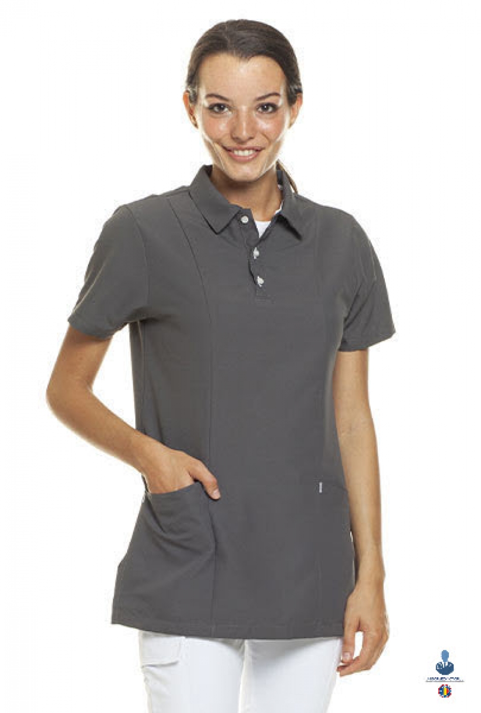 Uniforme medicale microfibra- Halat medical cu maneca scurta si guler tip polo, unisex