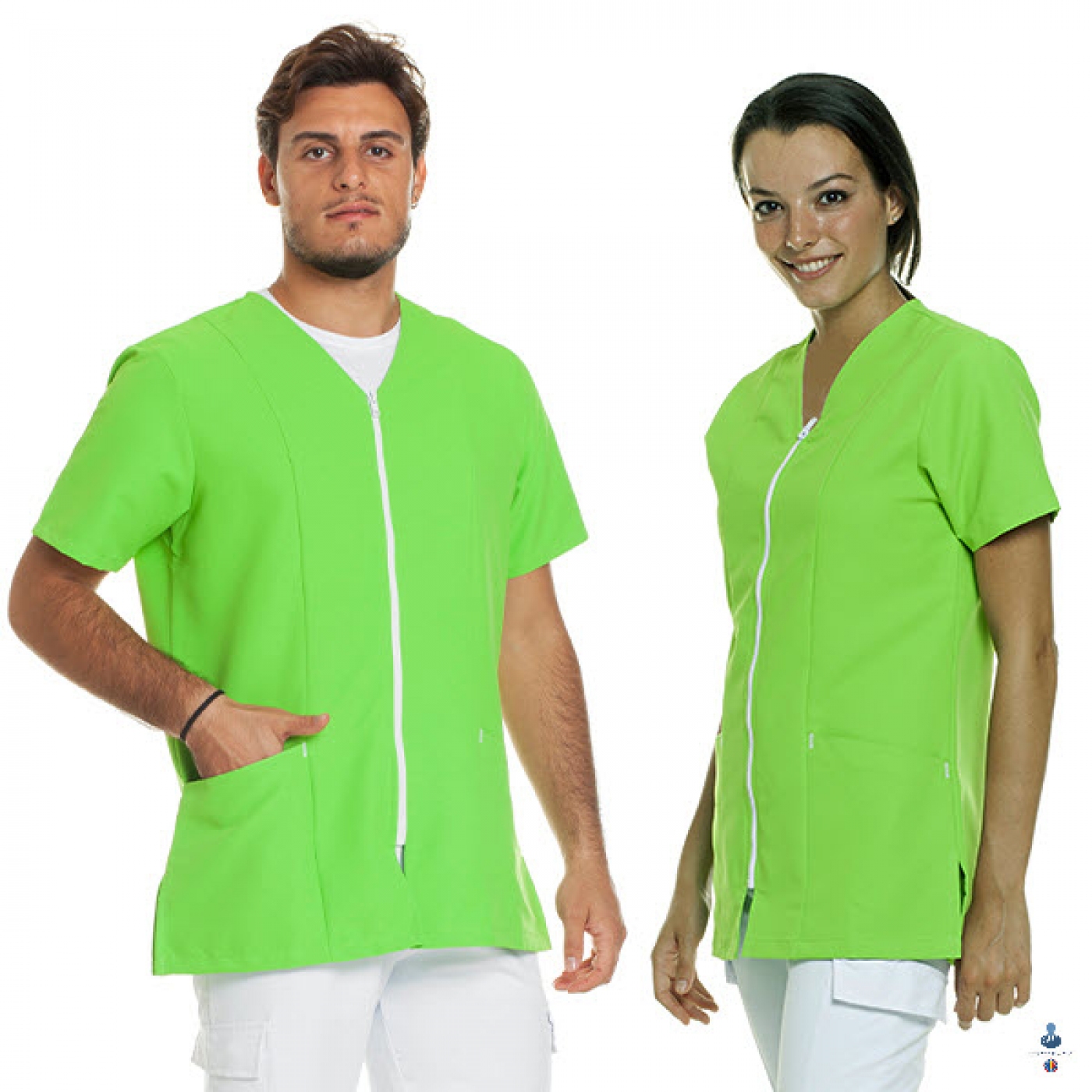 Uniforme medicale microfibra- Halat medical cu maneca scurta, fermoar si guler anchior V