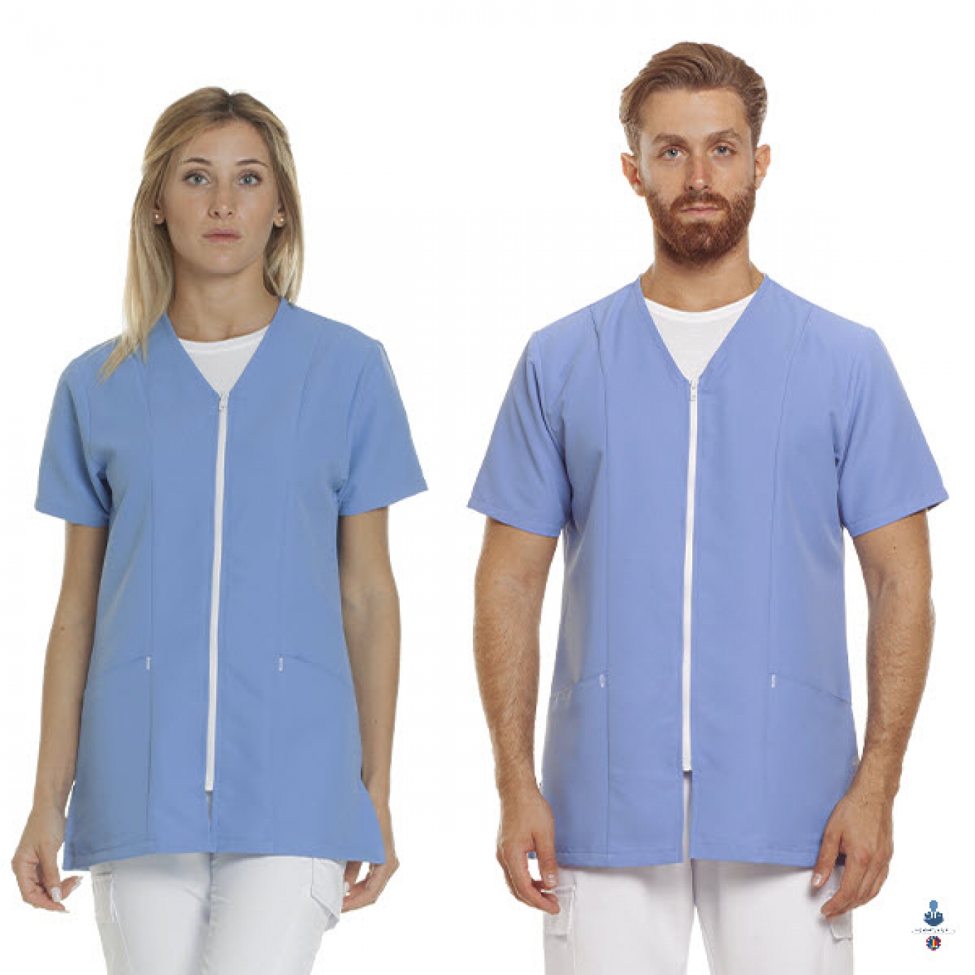 Uniforme medicale microfibra- Halat medical cu maneca scurta, fermoar si guler anchior V