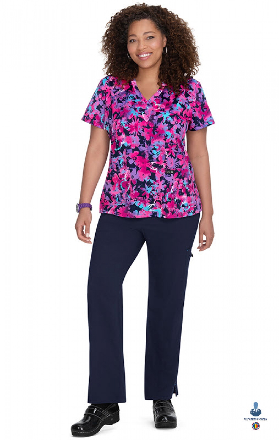 Uniforme medicale imprimate - Bluza medicala imprimata cu fluturi Brilliant, maneca scurta si achior