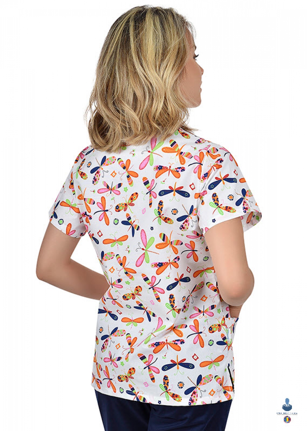 Uniforme medicale imprimate 3D FLEX - Bluza medicala imprimata cu libelule, cu achior
