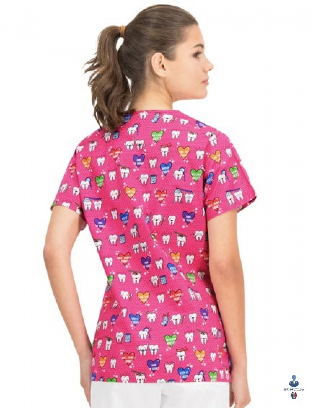 Uniforme medicale imprimate 3D FLEX - Bluza medicala imprimata cu dintisori si maselute, cu achior