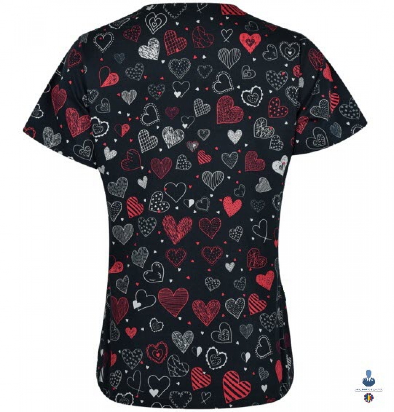 Uniforme medicale imprimate 3D FLEX - Bluza medicala imprimata cu inimioare rosii, cu achior